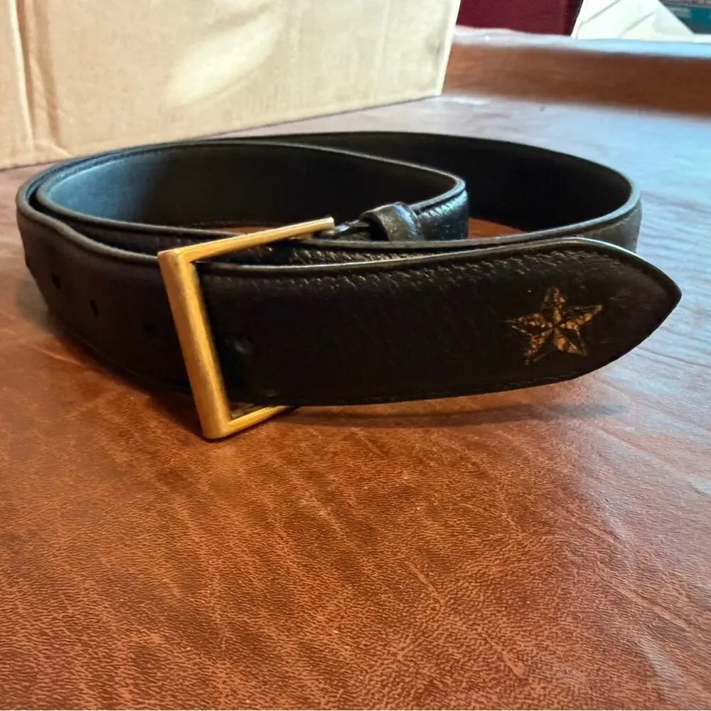 Men's Gucci Bees & Stars Black Leather Belt with Brass Buckle